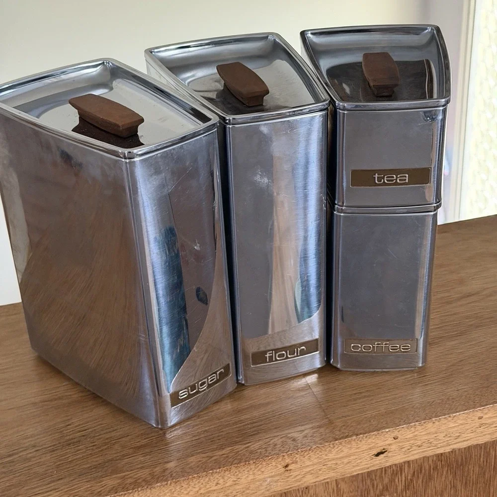 Retro Chrome Kitchen Canister Set Lincoln Beautyware Canisters Mcm 60s Stackable